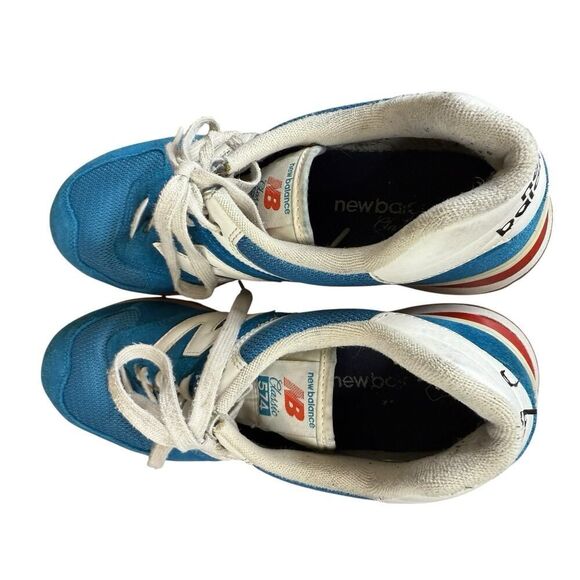 New Balance 574 Blue Red White Suede Mesh Sneakers Men’s 10.5 ML574HC2 - Picture 7 of 14